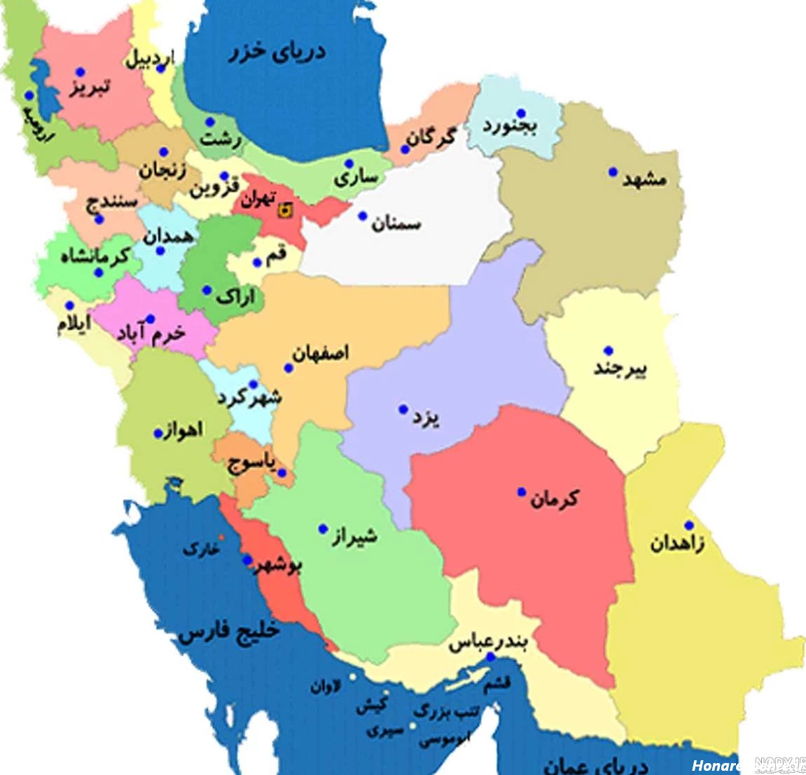 عکس نقشه ایران با مراکز استان ها