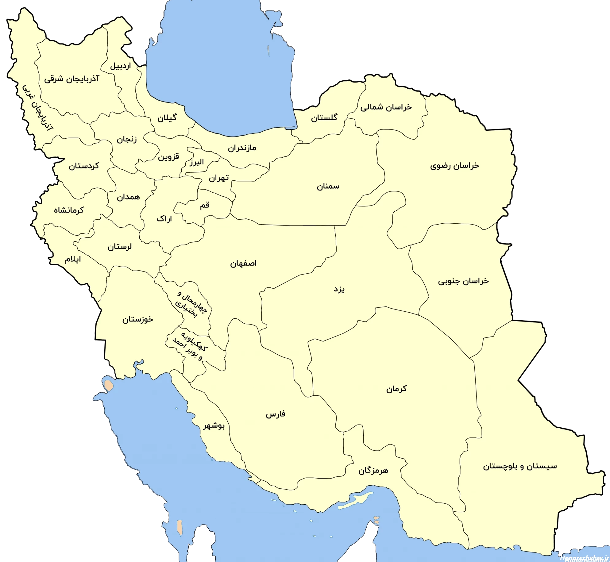 نقشه ایران بدون نوشته و رنگ