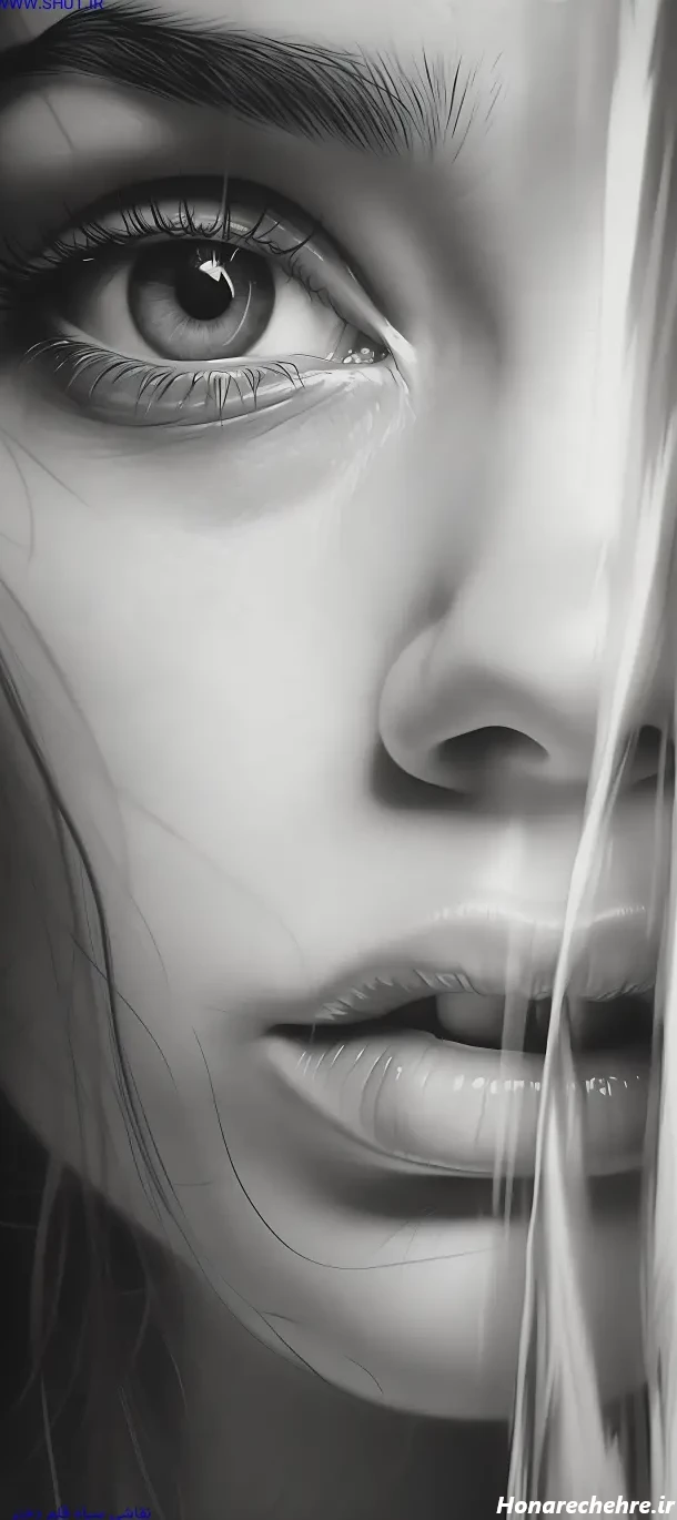 نقاشی سیاه قلم دختر از پشت