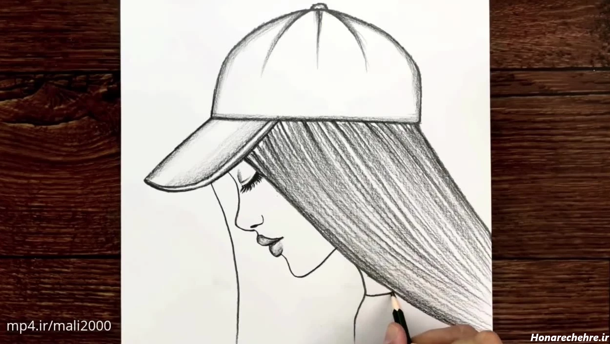 نقاشی سیاه قلم دختر از پشت
