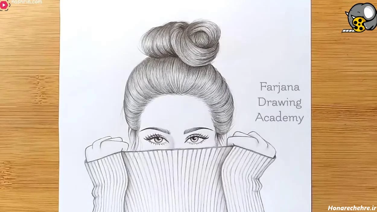نقاشی سیاه قلم دختر از پشت