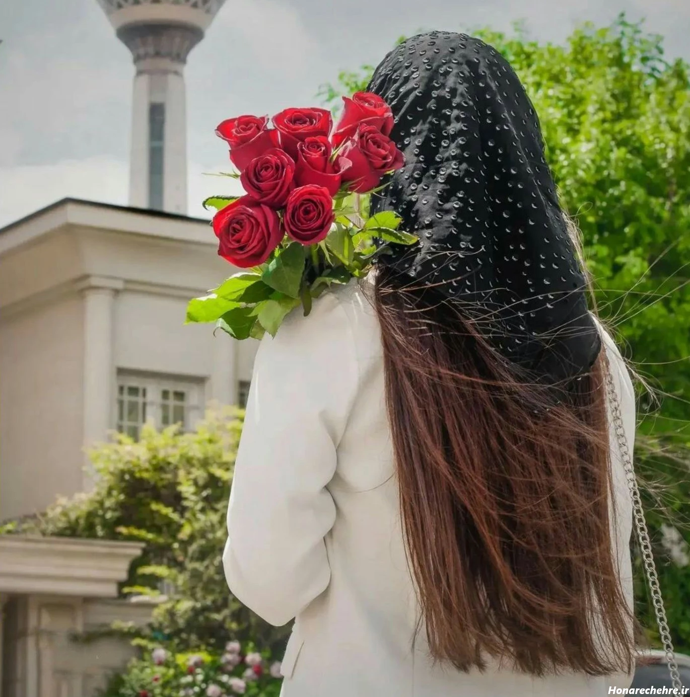 عکس دختر با گل رز قرمز