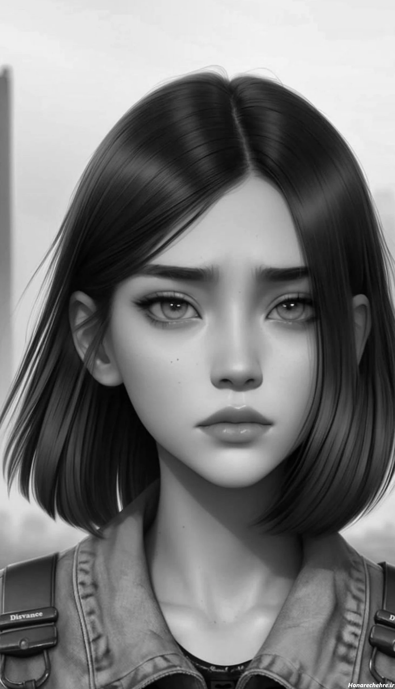 نقاشی سیاه قلم دختر از پشت