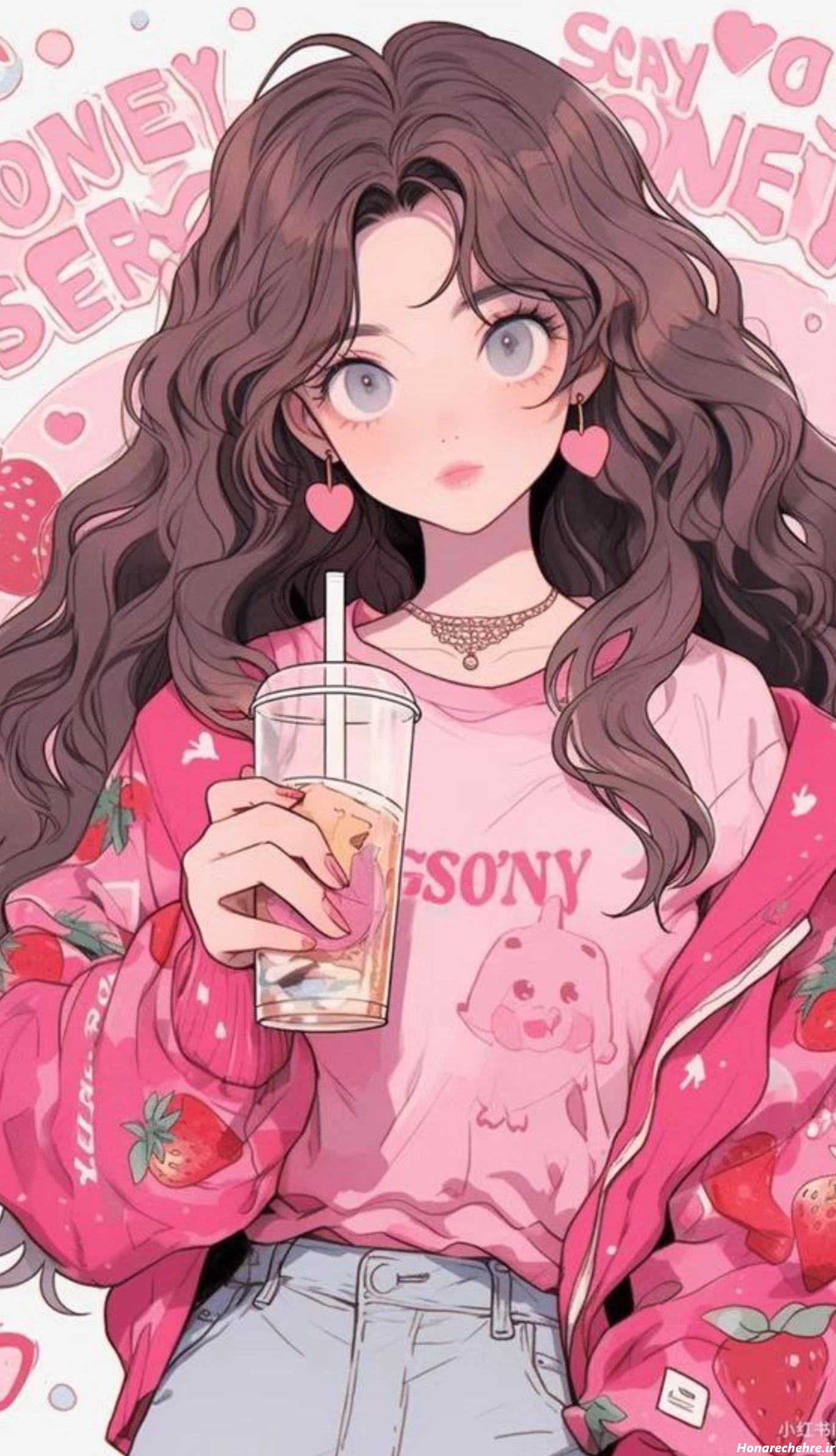 عکس انیمه کیوت صورتی