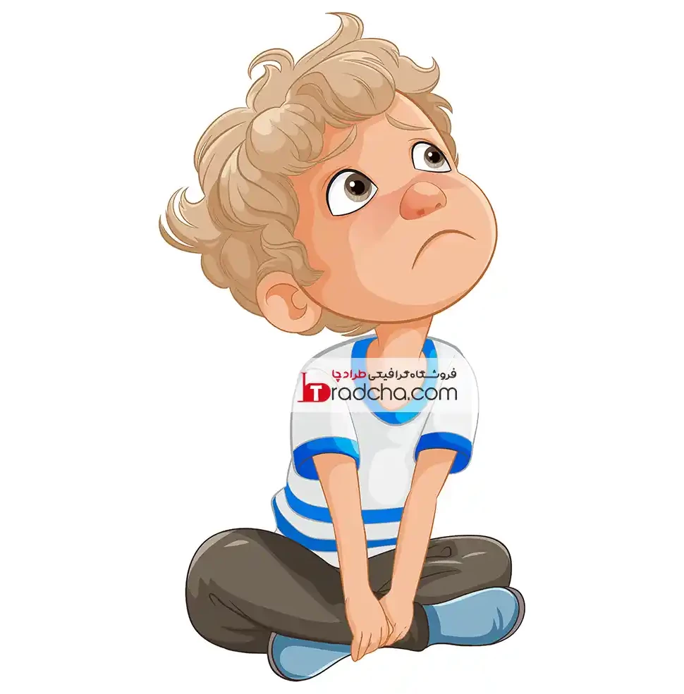 کاراکتر پسربچه غمگین نشسته نگاهش به بالا | کد 749 | tradcha.com